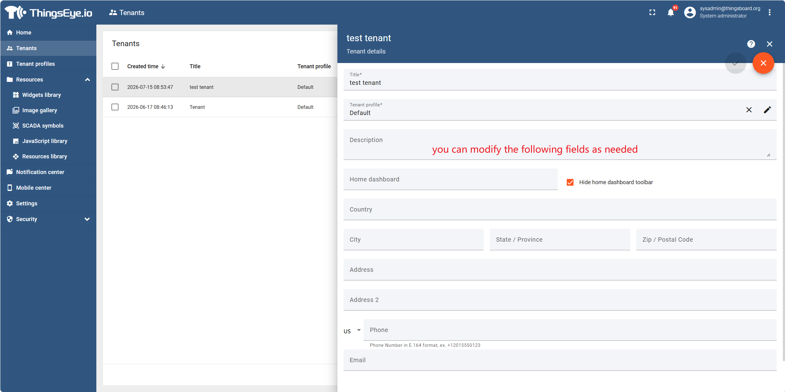 Modify tenant information